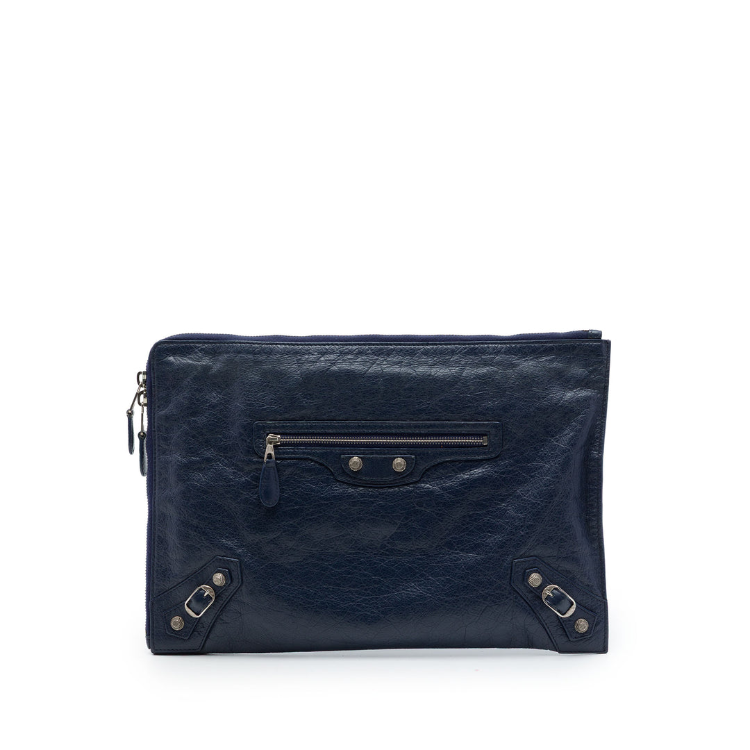 Balenciaga Cuir d’agneau Motocross Giant 12 Zip Around Flat Pochette