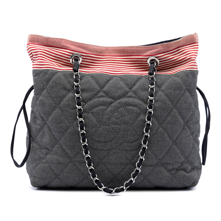 Chanel CC Matelassé Jean Grosgrain Drawstring Cabas