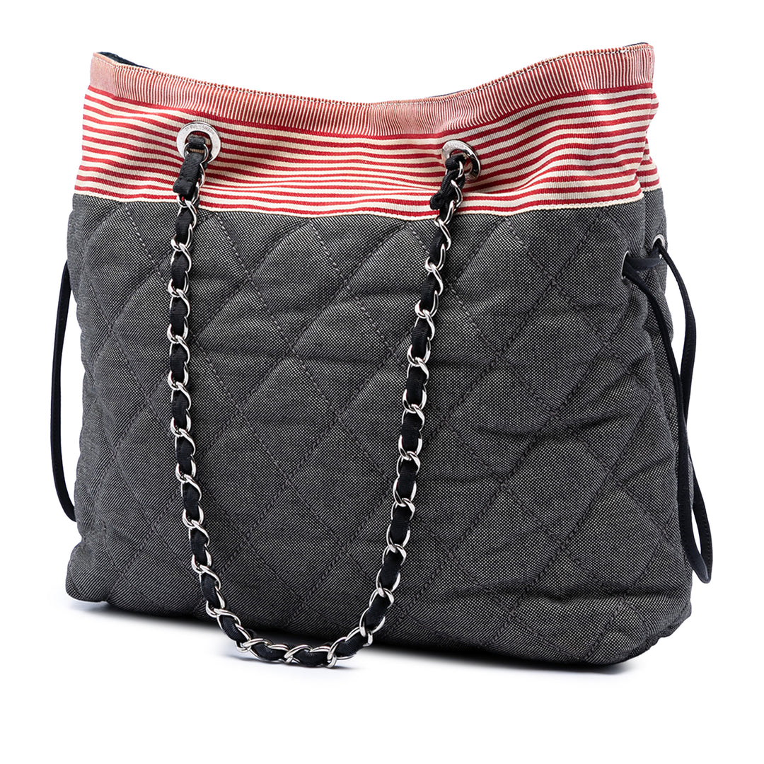 Chanel CC Matelassé Jean Grosgrain Drawstring Cabas