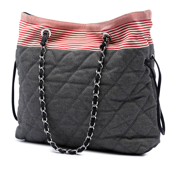 Chanel CC Matelassé Jean Grosgrain Drawstring Cabas