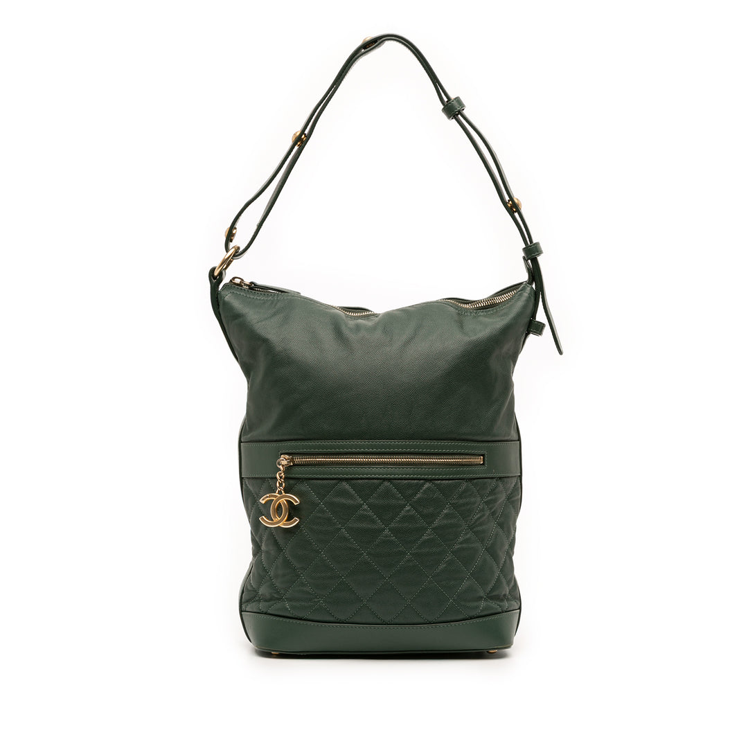 CC Quilted Caviar Casual Style Hobo Green - Gaby Paris