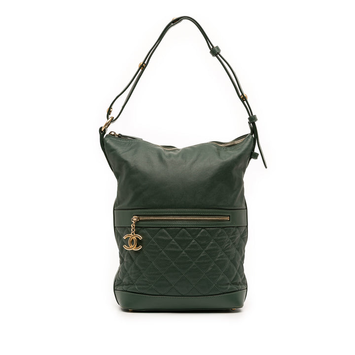CC Quilted Caviar Casual Style Hobo Green - Gaby Paris