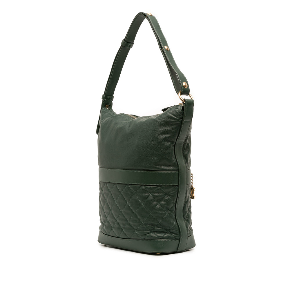 CC Quilted Caviar Casual Style Hobo Green - Gaby Paris