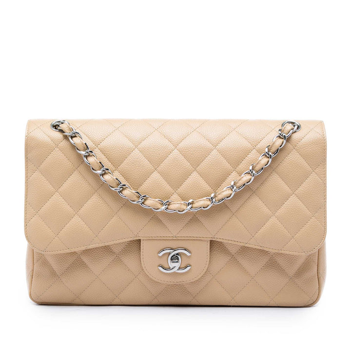 Chanel Classic Double rabat Jumbo Cuir caviar Beige – vue principale – GABY PARIS