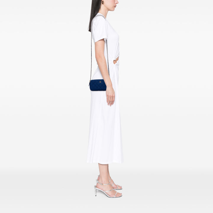 Chanel CC Quilted Jersey Double Zip Wallet on Chain Bleu