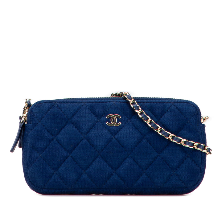 Chanel CC Quilted Jersey Double Zip Wallet on Chain Bleu