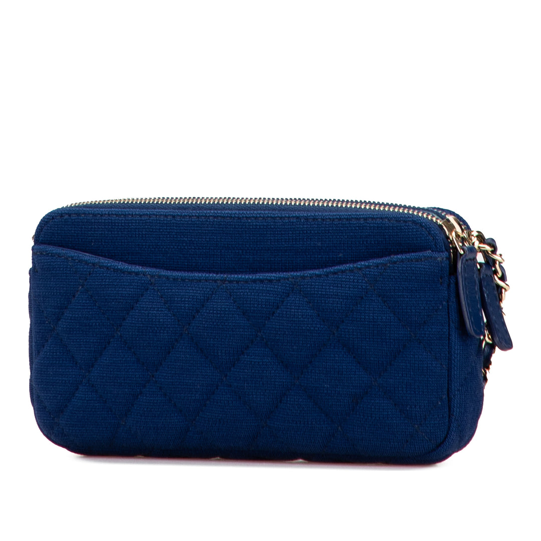 Chanel CC Quilted Jersey Double Zip Wallet on Chain Bleu