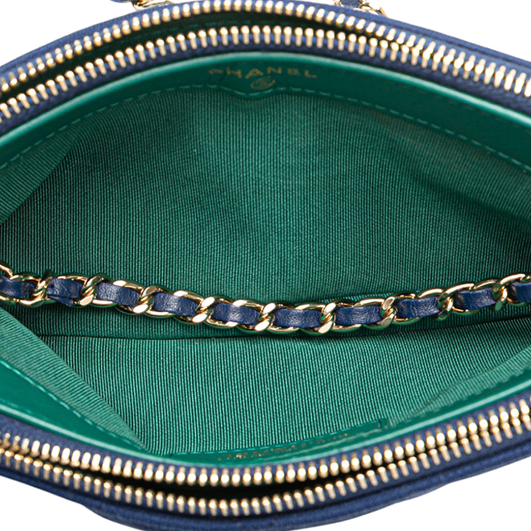 Chanel CC Quilted Jersey Double Zip Wallet on Chain Bleu