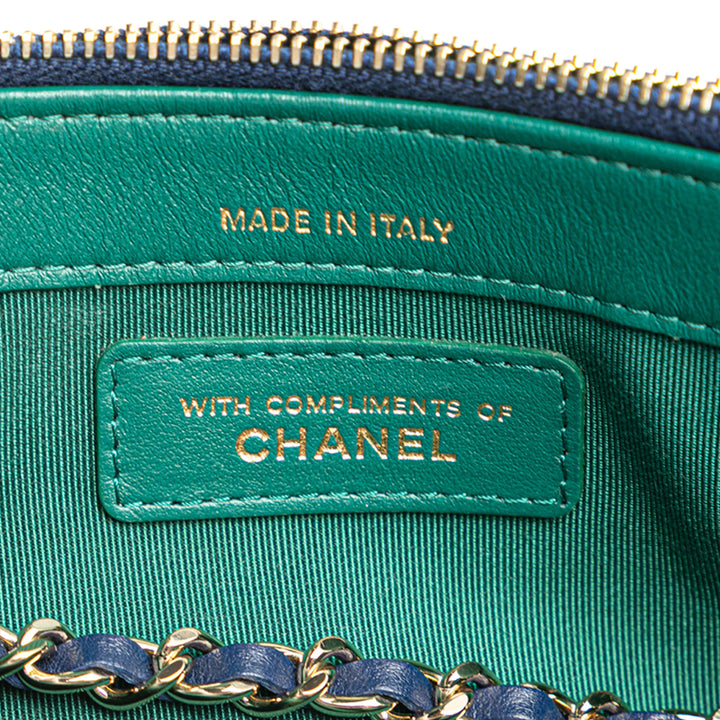Chanel CC Quilted Jersey Double Zip Wallet on Chain Bleu