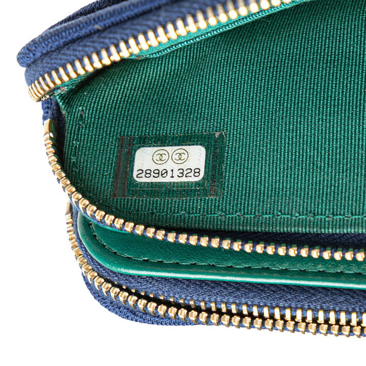 Chanel CC Quilted Jersey Double Zip Wallet on Chain Bleu