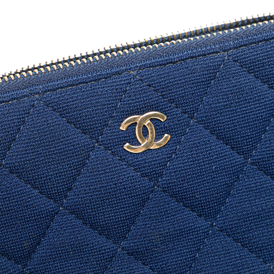 Chanel CC Quilted Jersey Double Zip Wallet on Chain Bleu