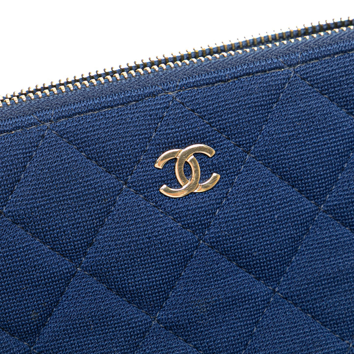 Chanel CC Quilted Jersey Double Zip Wallet on Chain Bleu