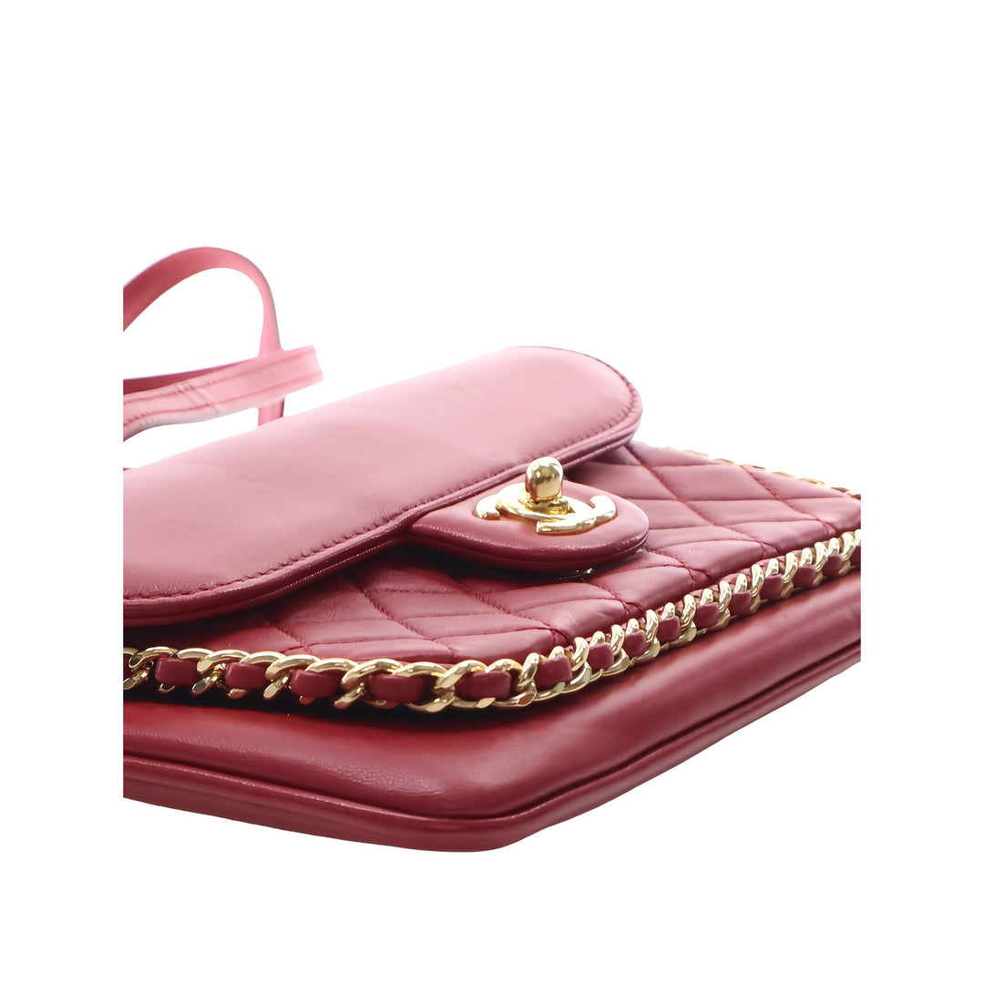 Chanel Sac à main Matelassé CC Unchained à rabat Petit Cuir d'agneau Rouge – vue 11 – GABY PARIS
