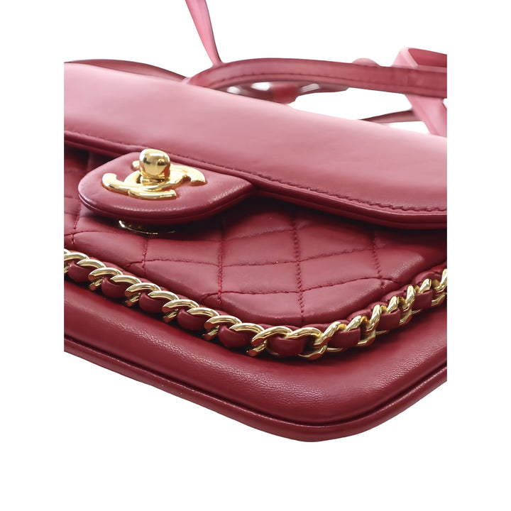 Chanel Sac à main Matelassé CC Unchained à rabat Petit Cuir d'agneau Rouge – vue 12 – GABY PARIS
