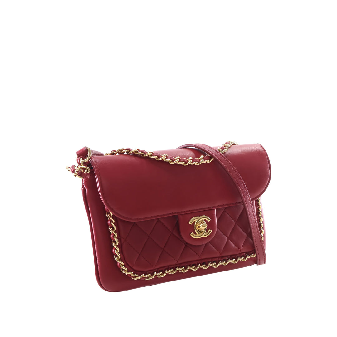 Chanel Sac à main Matelassé CC Unchained à rabat Petit Cuir d'agneau Rouge – vue 14 – GABY PARIS