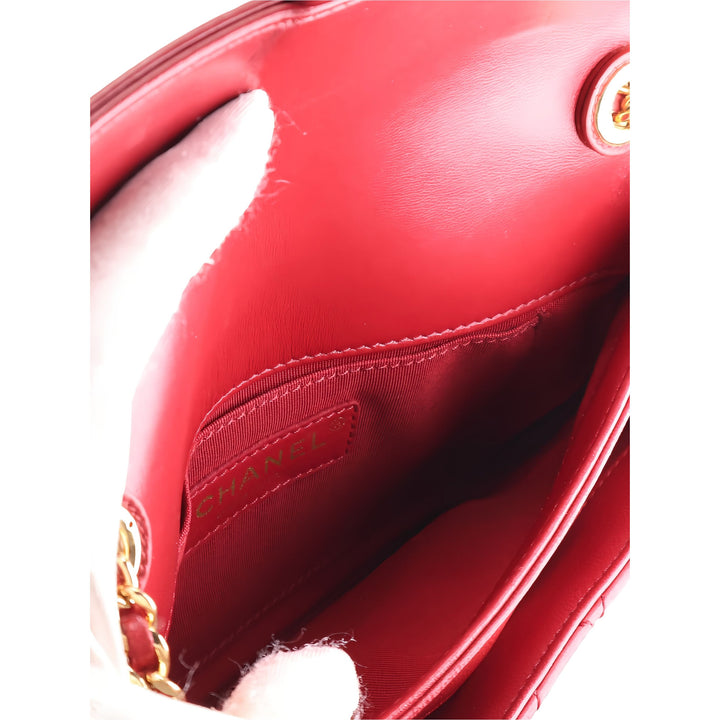 Chanel Sac à main Matelassé CC Unchained à rabat Petit Cuir d'agneau Rouge – vue 4 – GABY PARIS