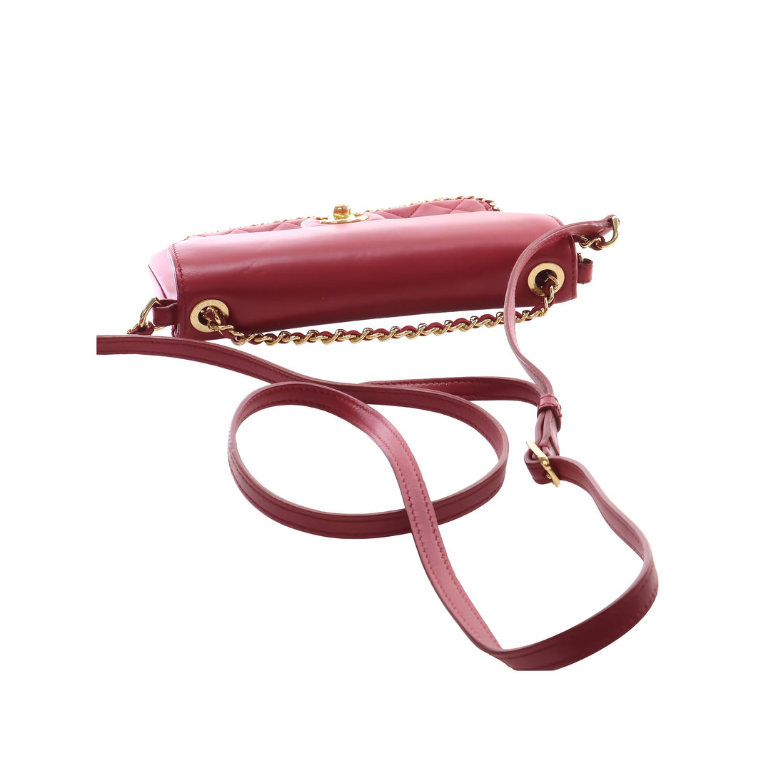 Chanel Sac à main Matelassé CC Unchained à rabat Petit Cuir d'agneau Rouge – vue 6 – GABY PARIS