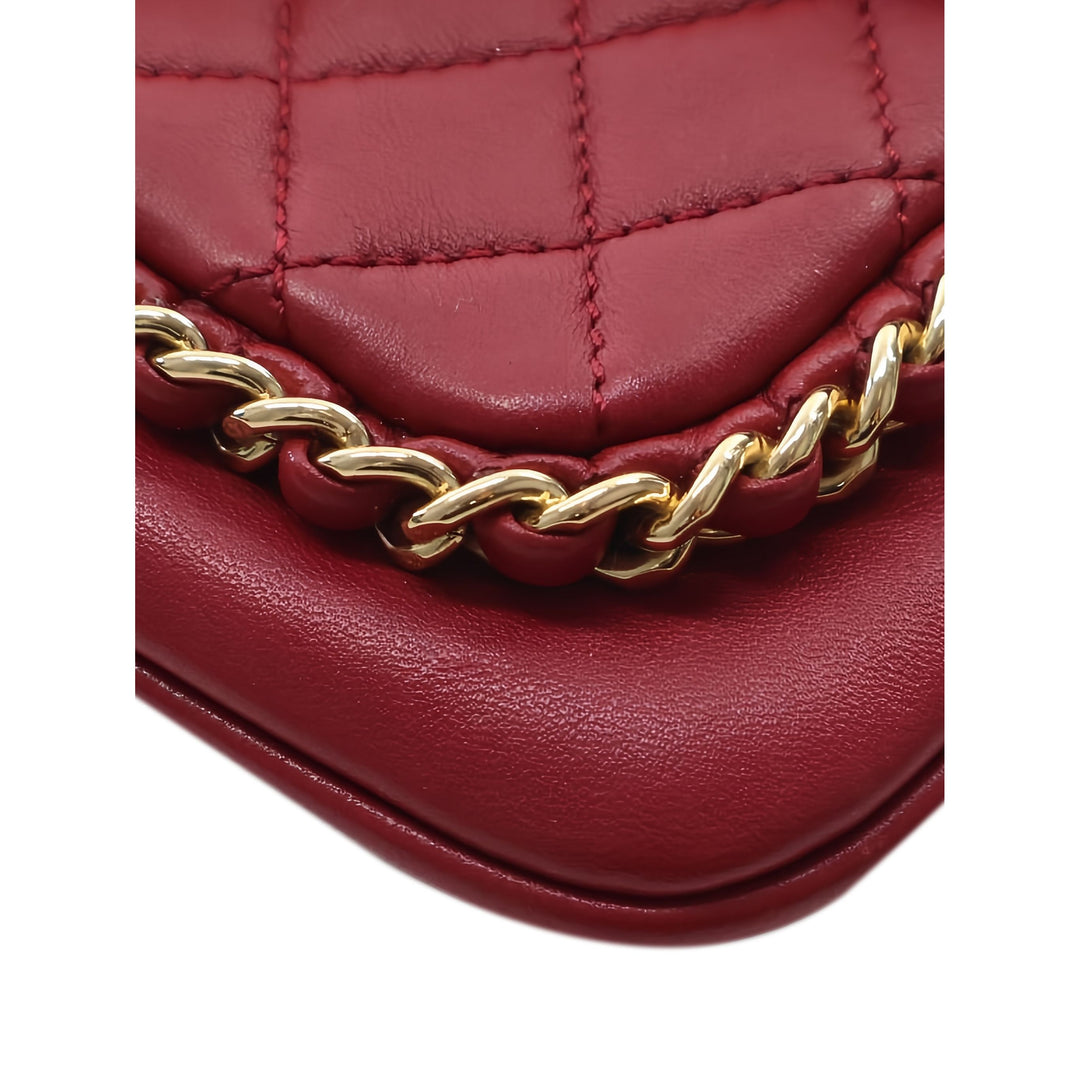 Chanel Sac à main Matelassé CC Unchained à rabat Petit Cuir d'agneau Rouge – vue 7 – GABY PARIS