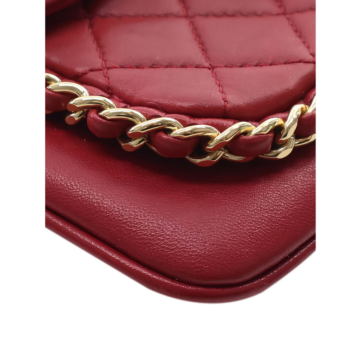 Chanel Sac à main Matelassé CC Unchained à rabat Petit Cuir d'agneau Rouge – vue 8 – GABY PARIS