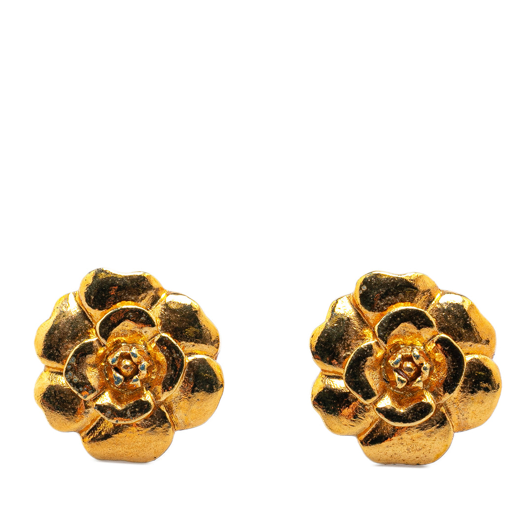 Chanel Gold Plated Camellia Clip on Earrings Gold - GABY PARIS