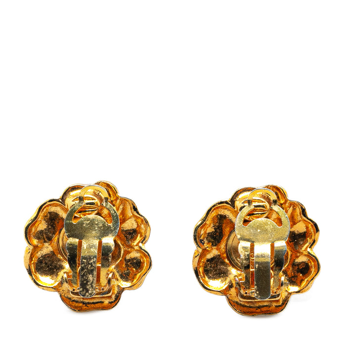 Chanel Gold Plated Camellia Clip on Earrings Gold - GABY PARIS