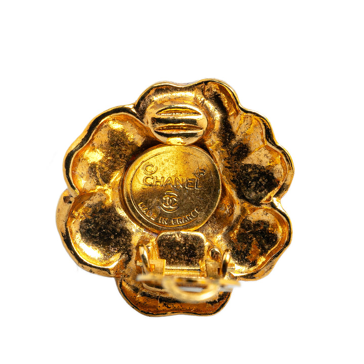 Chanel Gold Plated Camellia Clip on Earrings Gold - GABY PARIS