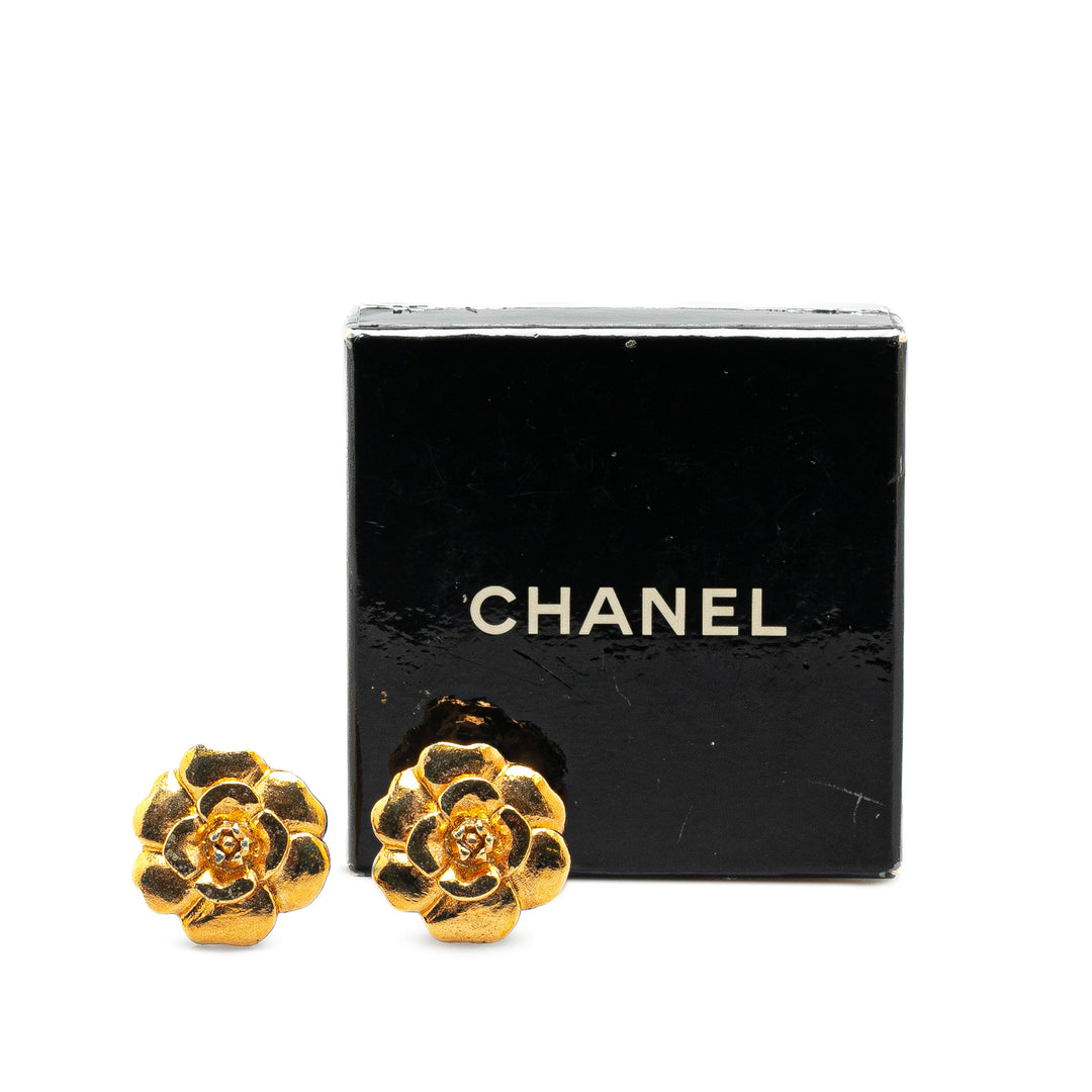 Chanel Gold Plated Camellia Clip on Earrings Gold - GABY PARIS