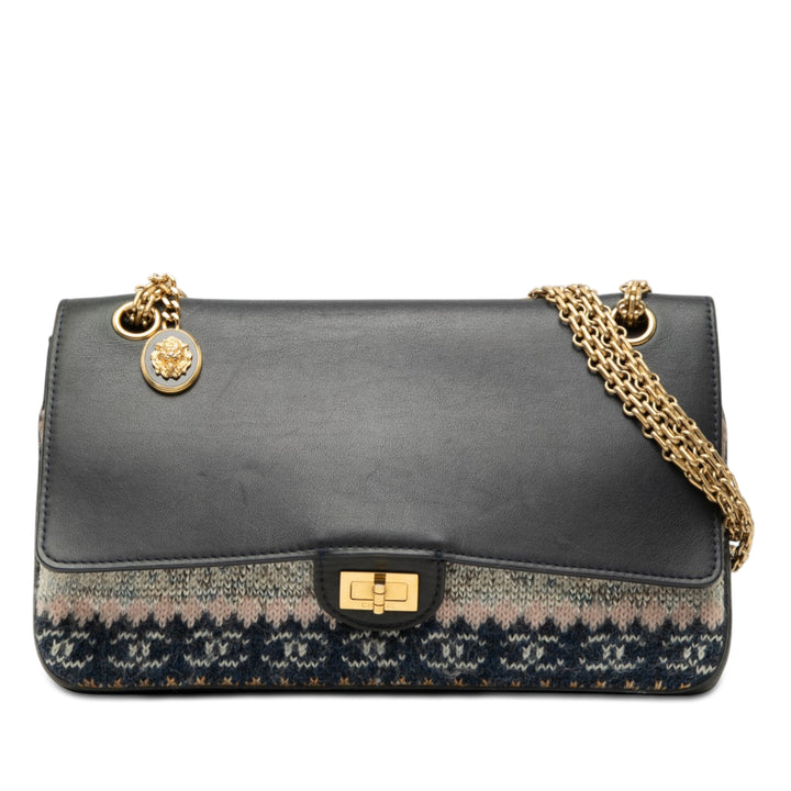 Chanel Smooth Cuir de veau et Knit Reissue 2.55 Medallion Double rabat 226