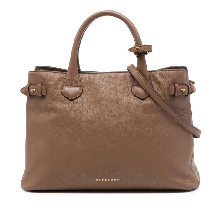 House Check Banner Sac Moyen Cuir de veau Marron