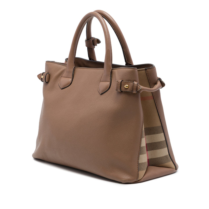 House Check Banner Sac Moyen Cuir de veau Marron