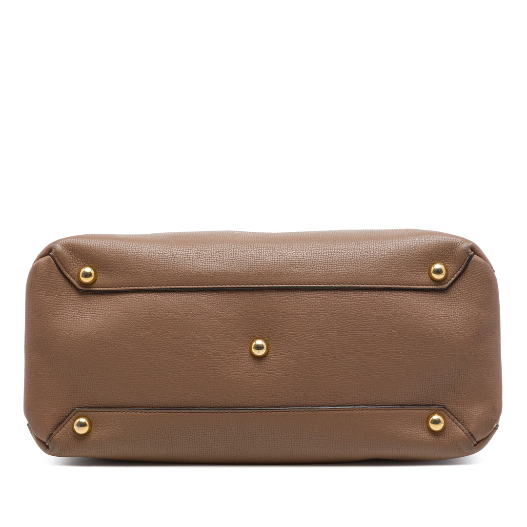 House Check Banner Sac Moyen Cuir de veau Marron