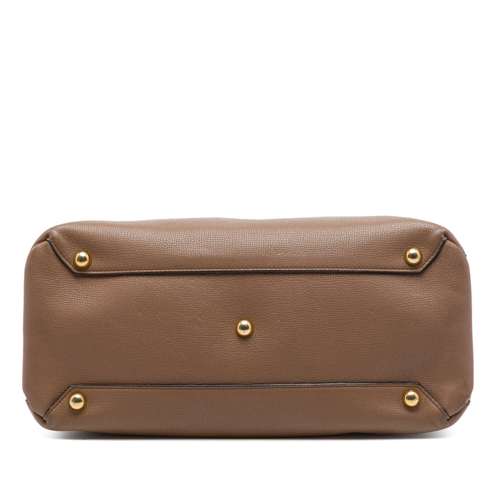 House Check Banner Sac Moyen Cuir de veau Marron