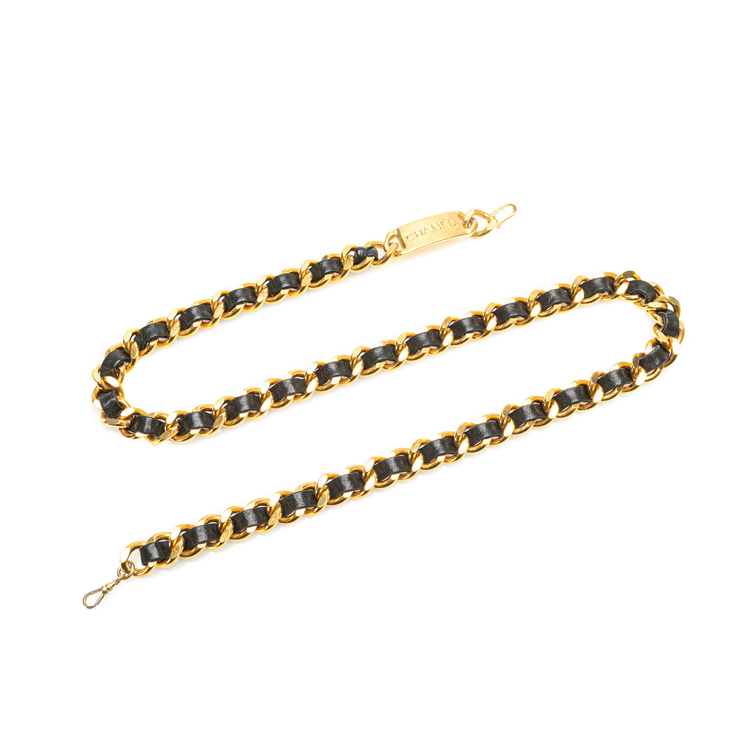Gold Plated Medallion Leather Woven Chain Belt Gold - Gaby Paris