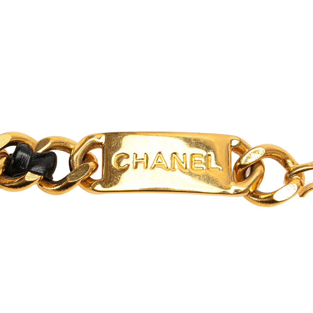 Gold Plated Medallion Leather Woven Chain Belt Gold - Gaby Paris