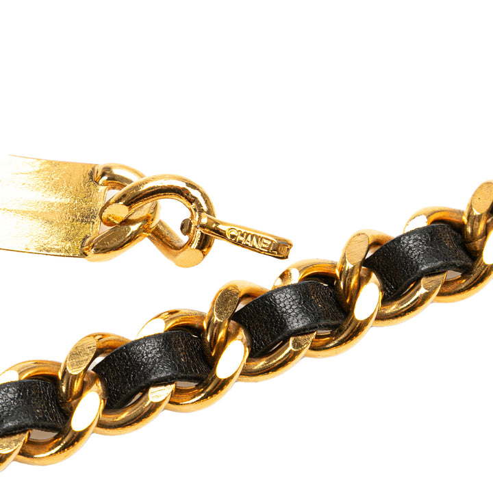 Gold Plated Medallion Leather Woven Chain Belt Gold - Gaby Paris