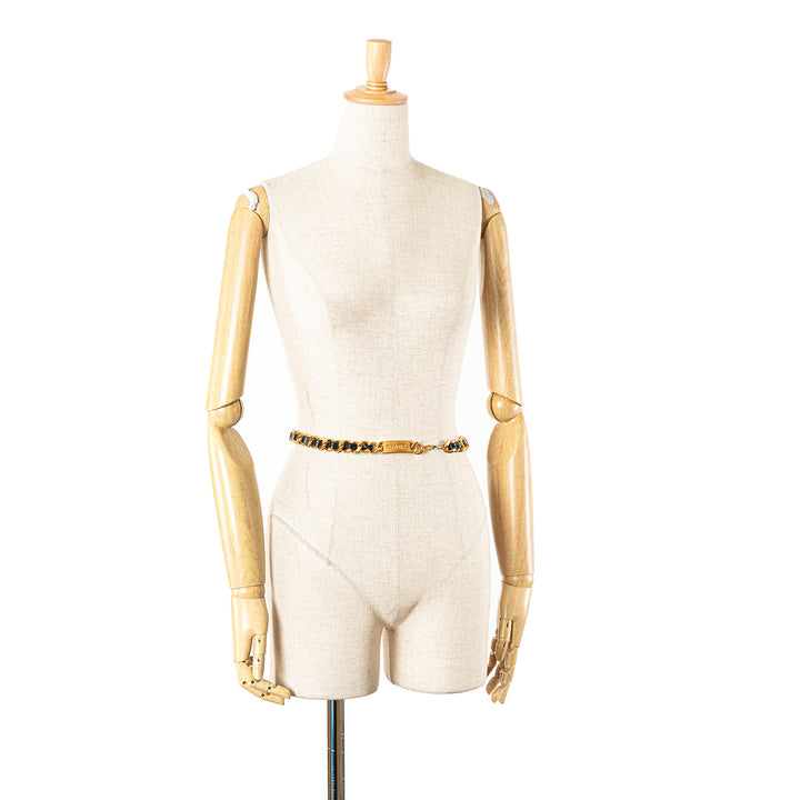 Gold Plated Medallion Leather Woven Chain Belt Gold - Gaby Paris