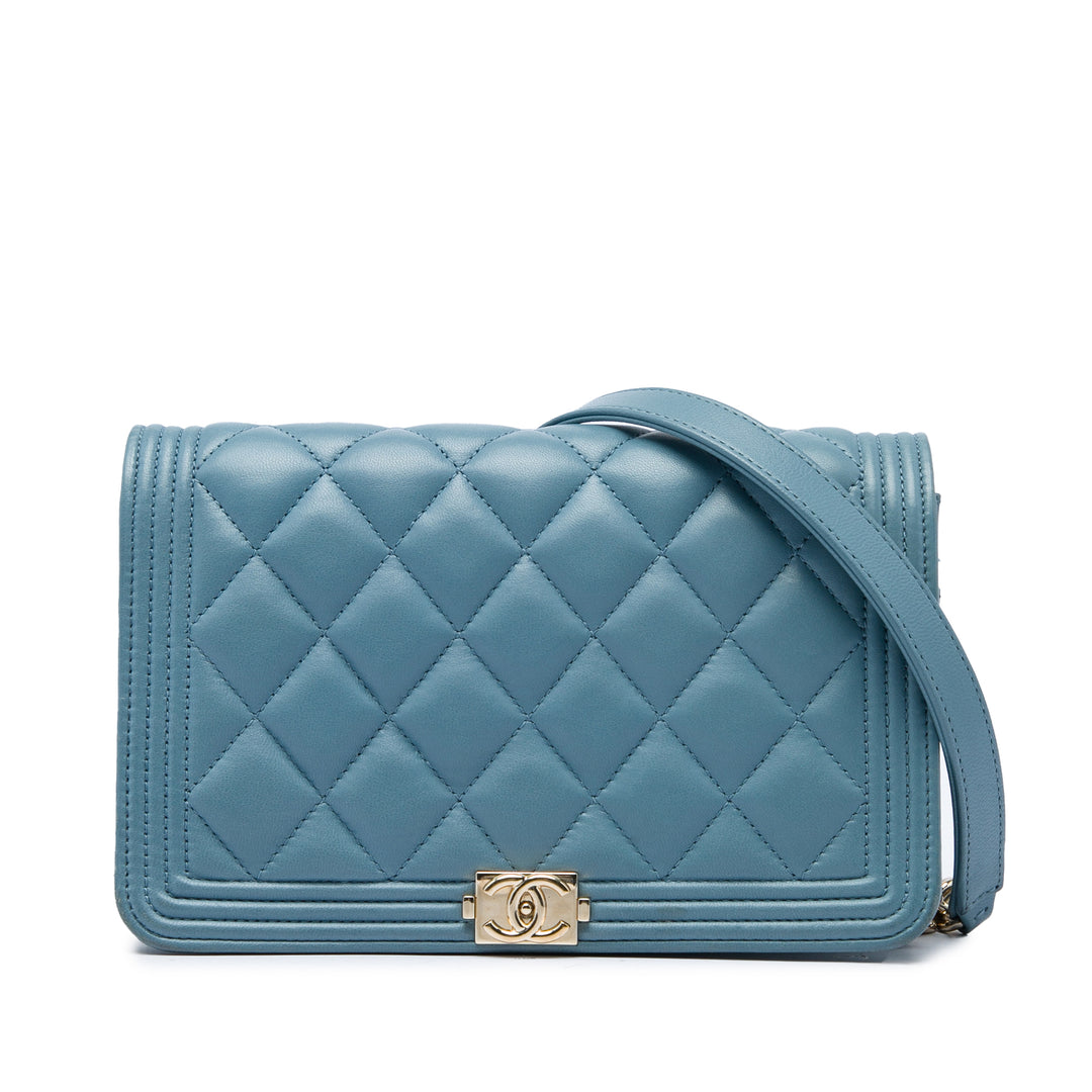 Matelassé Boy Wallet on Chain Cuir d'agneau Bleu