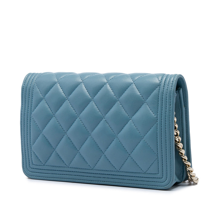 Matelassé Boy Wallet on Chain Cuir d'agneau Bleu