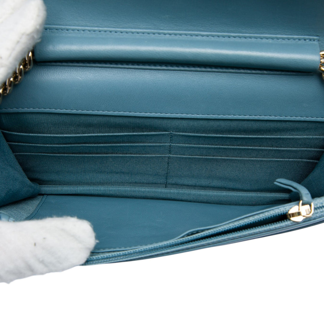 Matelassé Boy Wallet on Chain Cuir d'agneau Bleu