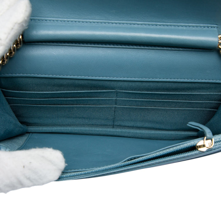 Matelassé Boy Wallet on Chain Cuir d'agneau Bleu