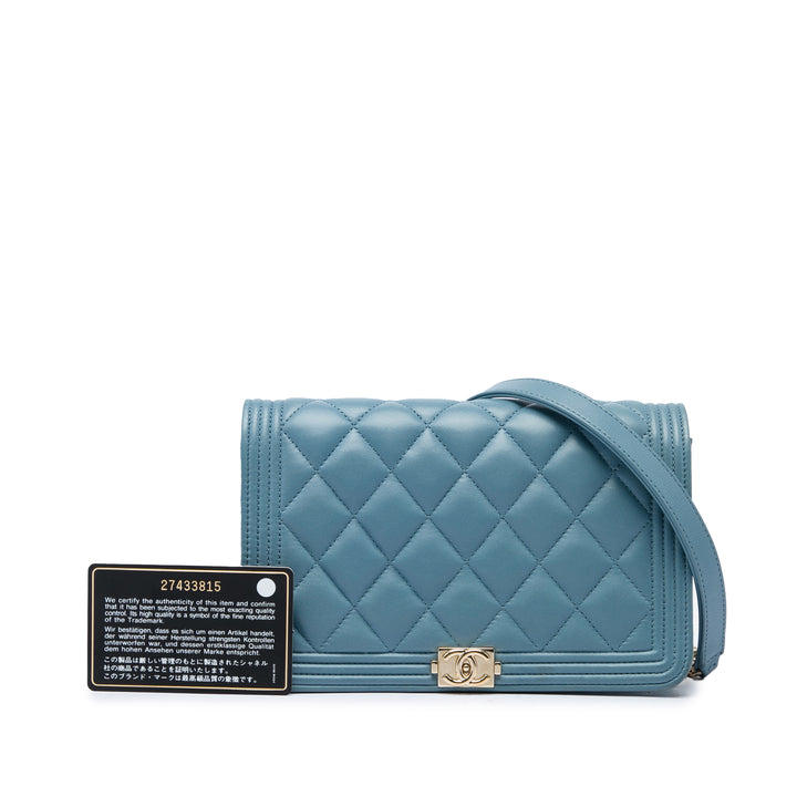 Matelassé Boy Wallet on Chain Cuir d'agneau Bleu