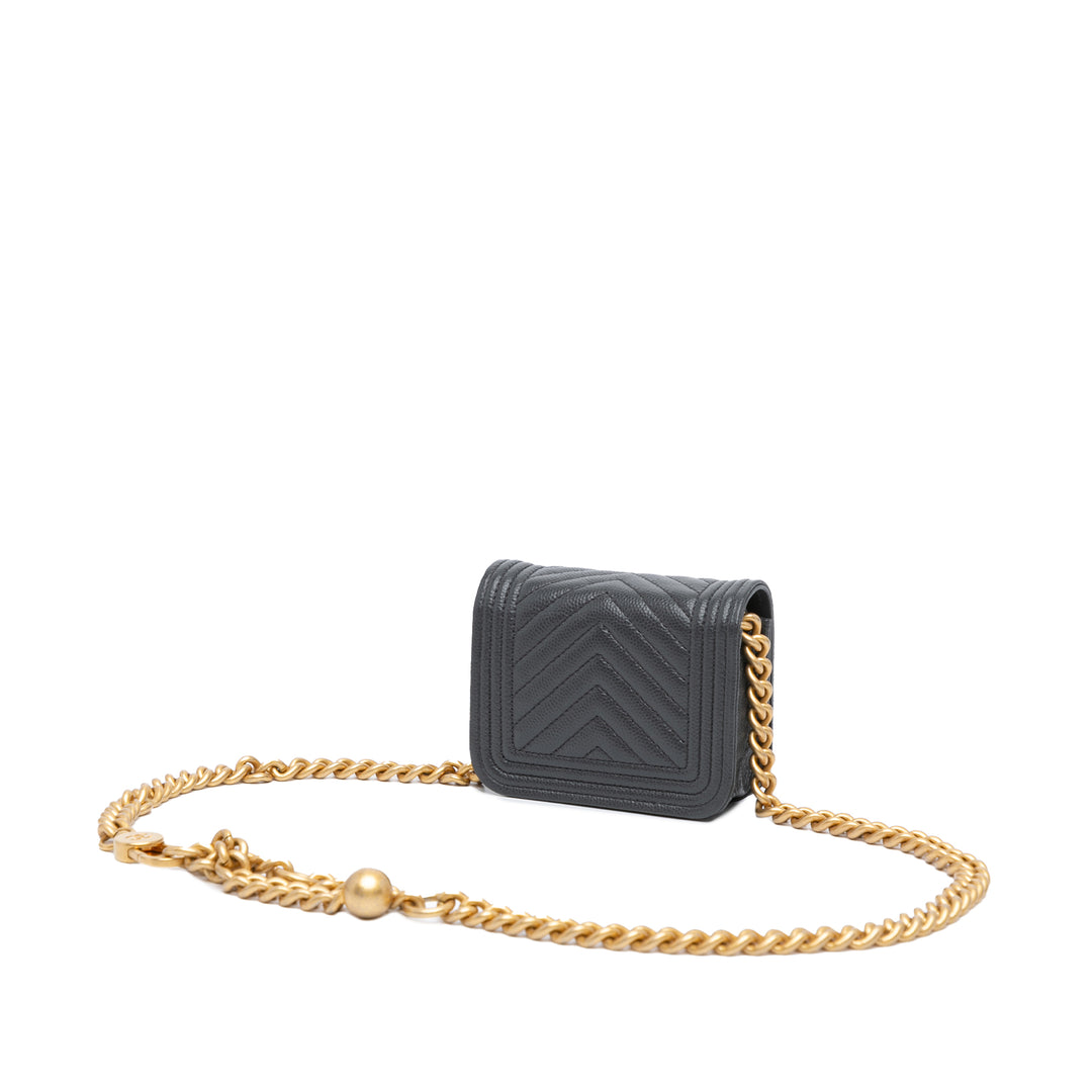 Chevron Caviar Boy Belt Bag Gray - Gaby Paris