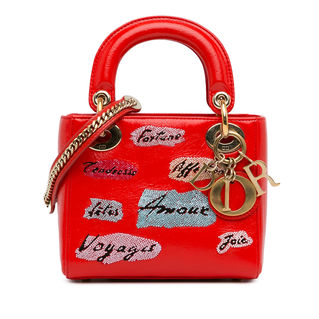 Mini Calfskin Sequin Embellished Lady Dior Red - Gaby Paris