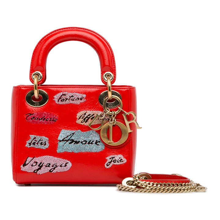 Mini Calfskin Sequin Embellished Lady Dior Red - Gaby Paris