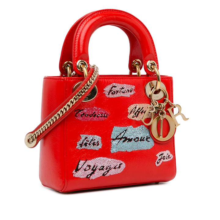 Mini Calfskin Sequin Embellished Lady Dior Red - Gaby Paris