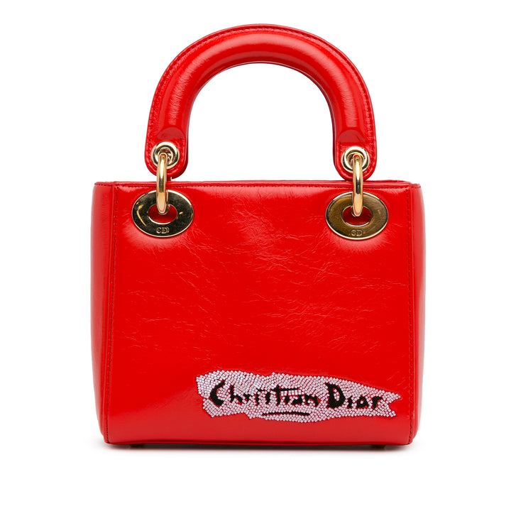 Mini Calfskin Sequin Embellished Lady Dior Red - Gaby Paris