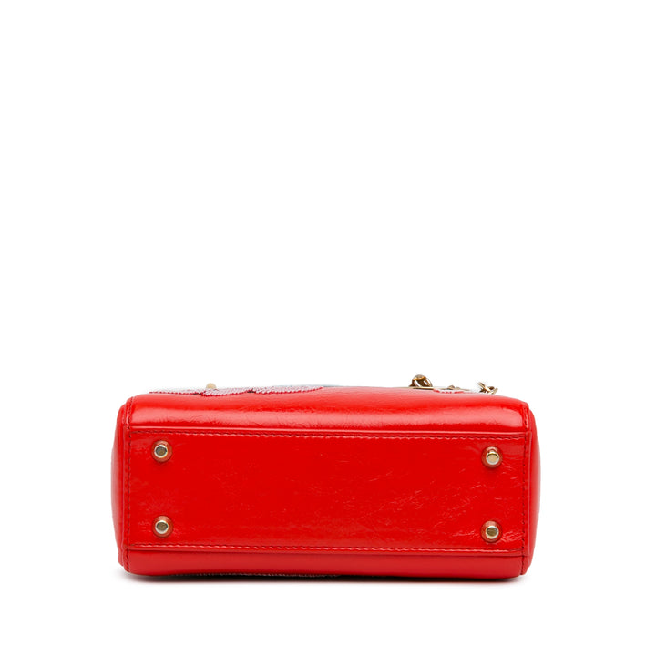 Mini Calfskin Sequin Embellished Lady Dior Red - Gaby Paris