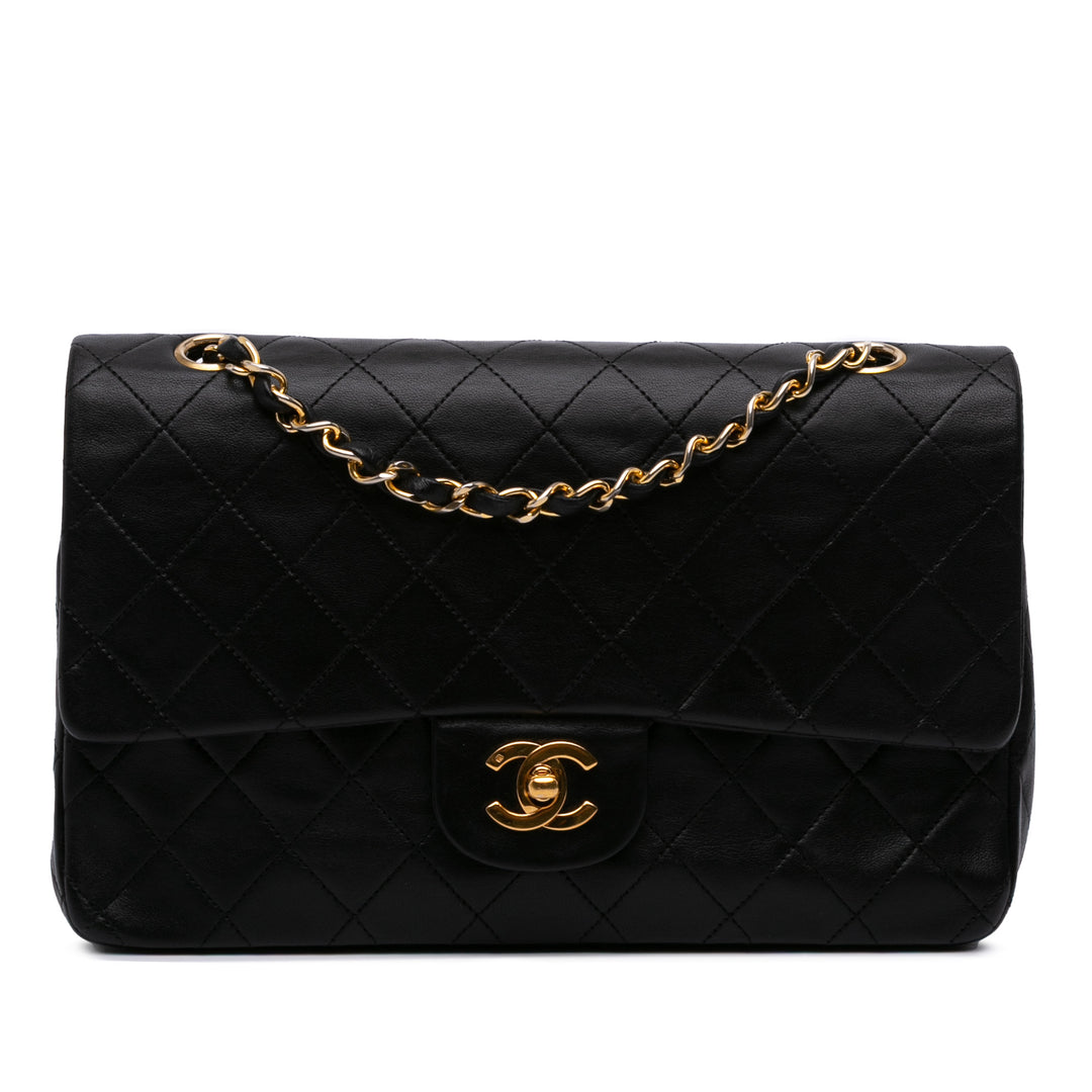 Medium Classic Lambskin Double Flap Black - Gaby Paris