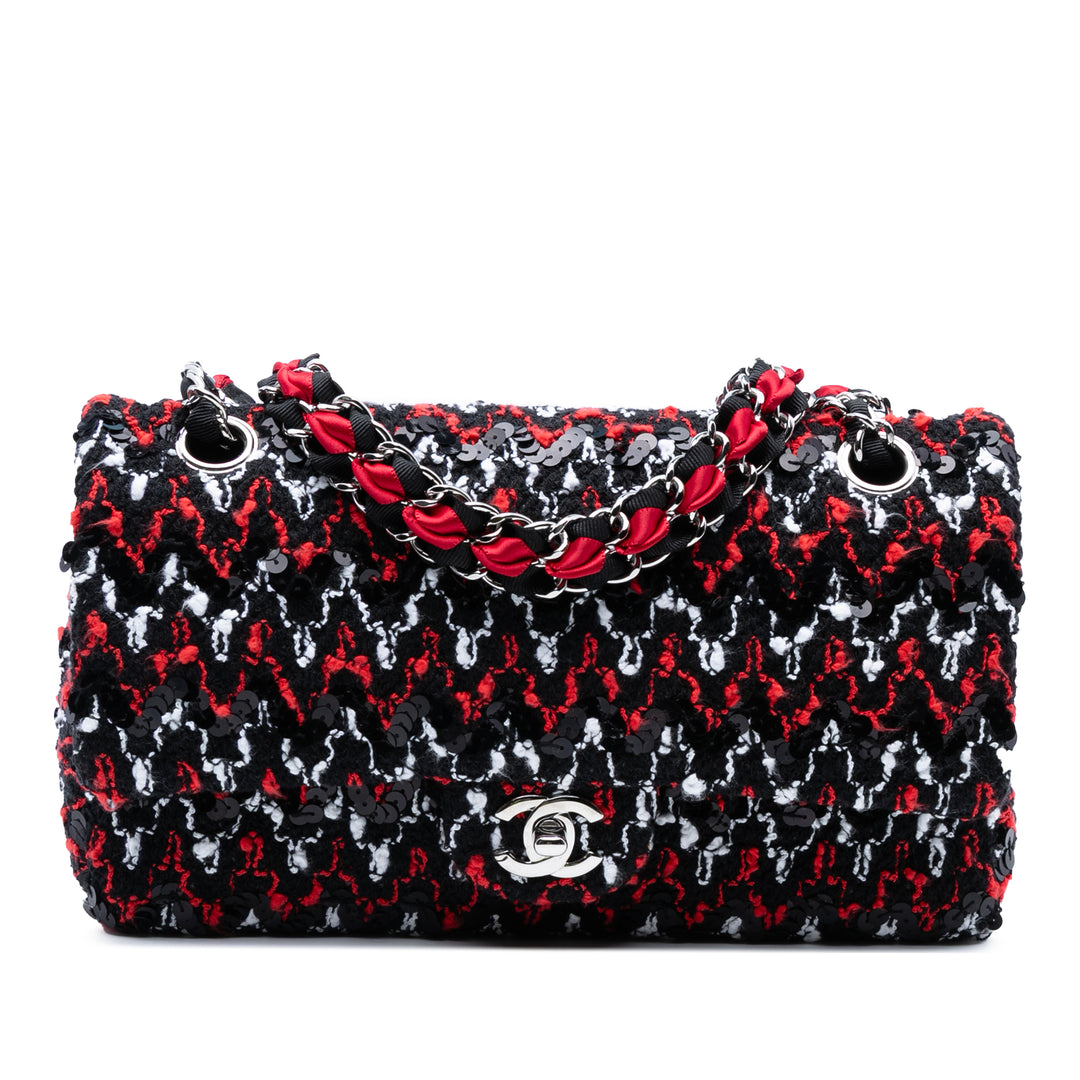 Chanel Medium Classic Tweed Sequinss Double rabat Noir – GABY PARIS Authentique