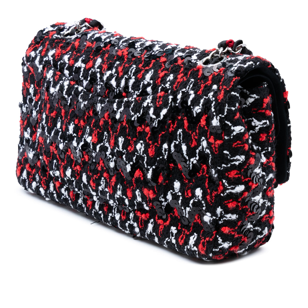 Chanel Medium Classic Tweed Sequinss Double rabat Noir – GABY PARIS Authentique